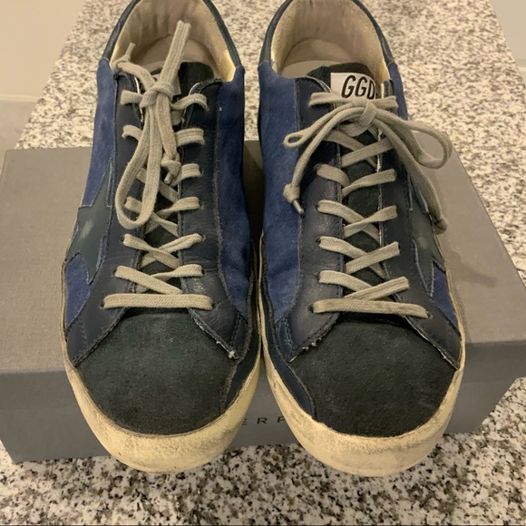 Navy Golden Goose Canvas/Leather Superstars Sneakers Sz 42/US11 - Picture 3 of 16